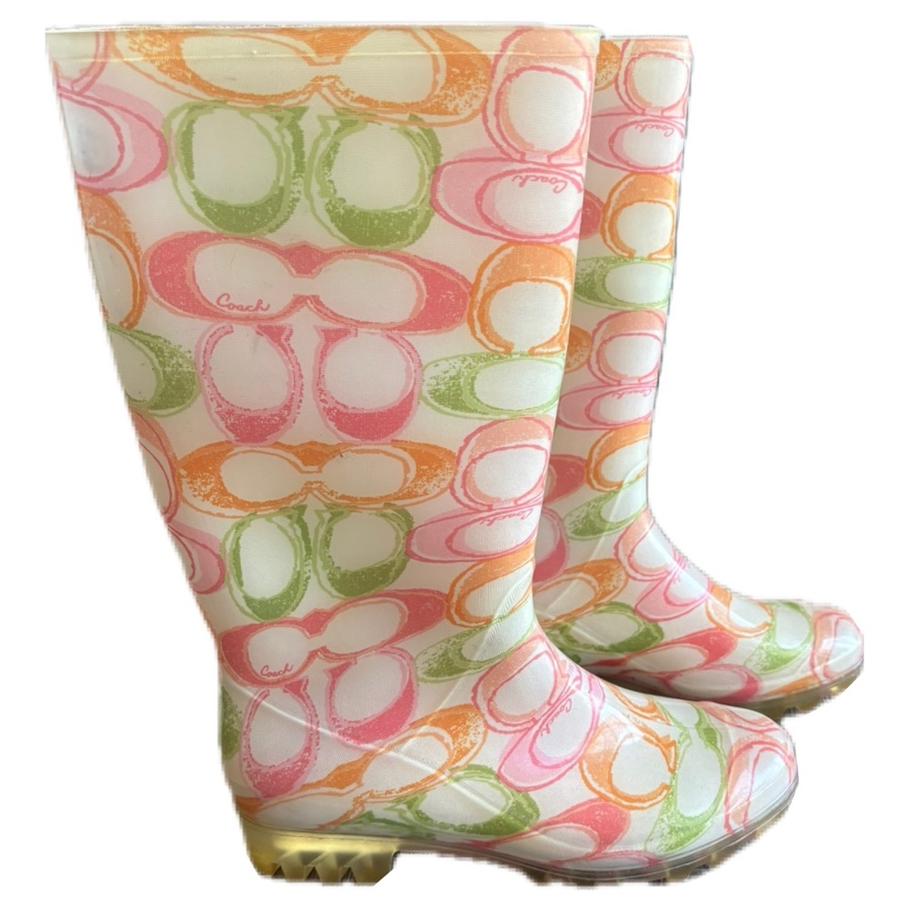 Coach Pixy Dream Multicolored Monogram Rain Boots Size 8